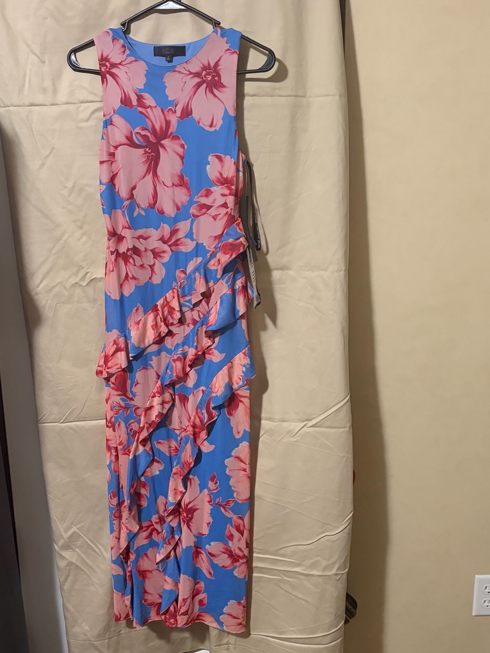 RACHEL Rachel Roy Blue & Pink Floral Asymmetrical Ruffle Dress